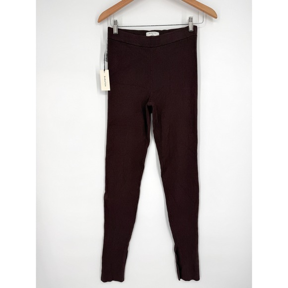 NWT Babaton Aritzia Rich Mocha Brown‎ Rib Knit Leggings Side Slits M - Picture 2 of 11